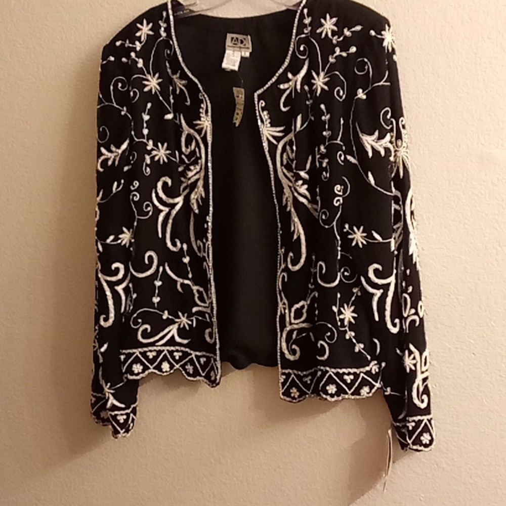 Andretta Donatello Silk Round Neck Long Sleeve Cardigan Sz L Black-White B1 X P